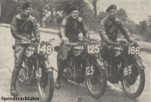 Photo - The Army M.E.E Huhnlein Trophy Team - L/cpl OL O'Brien, L/cpl GM Berry and L/bdr TA Tracy - ISDT 1938 (Courtesy Morton Media)