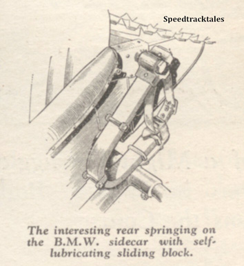 Image - The interesting rear springing on the BMW sidecar with self lubricating sliding block - ISDT 1938 (image courtesy Morton Media)