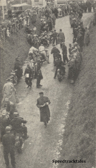 Photo - A general view of the lunch check at Cray. The narrow approach proved to be a considerable disadvantage and greatly hindered the working of the control - ISDT 1938 (image courtesy Morton Media)