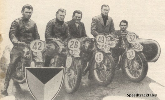 Photo - The Czech Trophy Team - #42 A Vivtar #26 V Stanislav, #49 R Protiva, (247 Jawas) #32 F Juhan (590 Jawa sc) ISDT 1938