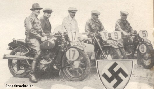 Photo - German Trophy Team #17 H Scherzer #76 W Fahler #9 R Demmelbauer (all 173 DKW) #5 (597 BMW sc) - ISDT 1938 (image courtesy Morton Media)