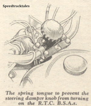 Image - The spring tongue to prevent the steering damper knob from turning on the R.T.C BSAs - ISDT 1938 (image courtesy Morton Media)