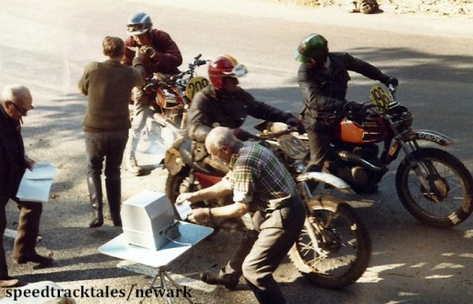 Photo - Timecheck at Glen Helen #196 Eddie Crooks GB Ossa [LEO812K] #208 RB Webster USA Ossa #209 N Casas Vila Spain Ossa ISDT 1971 (Newark Collection)