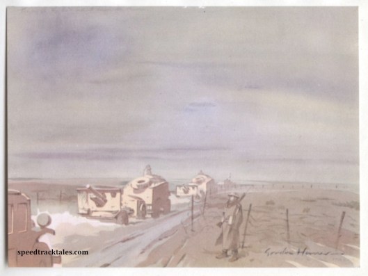 image - the East Yorkshire Infantry Battalion pass through a minefield (Original Art by Gordon Horner 1915-2006)