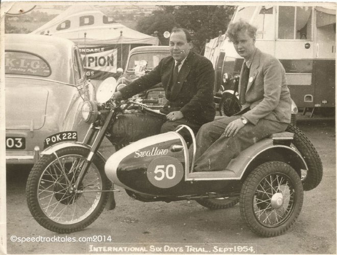 Photo - #50 WT Howard on the works entered BSA 350cc Sidecar outfit in Llandrindod Wells ISDT 1954 - (speedtracktales collection)