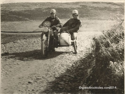 Photo - #50 WT Howard on the works entered BSA 350cc Sidecar outfit in open country ISDT 1954 - (speedtracktales collection)