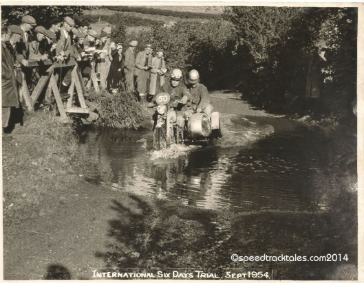 Photo - #50 WT Howard on the works entered BSA 350cc Sidecar outfit tackle a ford ISDT 1954 - (speedtracktales collection)
