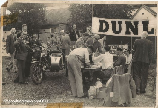 Photo - #50 WT Howard on the works entered BSA 350cc Sidecar outfit at time check ISDT 1954 - (speedtracktales collection)