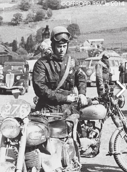 Photo - British Teamster #276 Johnny Brittain with his Royal Enfield Bullet in ISDT trim at the refuelling in Llandrindod Wells. ISDT 1954