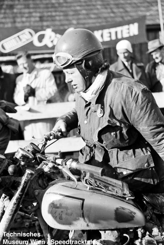 photo - #197 Molly Briggs Triumph 498 [DRC 123] preparing for scrutineering ISDT 1952 (© Artur Fenzlau/Technisches Museum Wien)