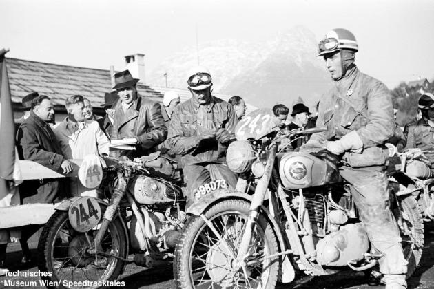 photo - #243 Sgt RA Rhodes works BSA Gold Star 500 [99BD73] along side #244 Zel'er Walter of Germany with his Works BMW 390cc ISDT 1952 (© Technisches Museum Wien - Erwin Jelinek)