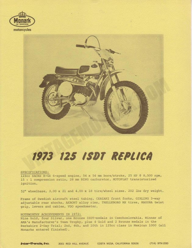 Image - Dealer sales material 1973 ISDT Team Replica Monark 125GS (Courtesy vintagemonark.com)