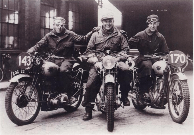Photo - Royal Tank Corp team mounted on BSA Empire Stars l-r Fred Rist, R Gillam, JT Dolby at ISDT 1938