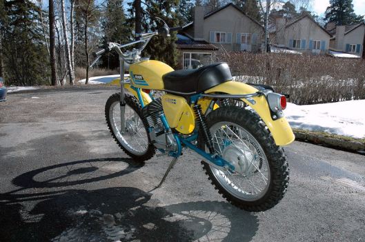 photo - LH rear view of Tomas Melander's unused 1974 Monark GS125 ISDT (Courtesy vintagemonark.com)