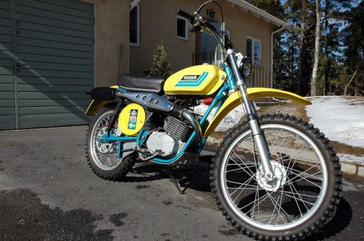 photo - RH front view of Tomas Melander's unused 1974 Monark GS125 ISDT (Courtesy vintagemonark.com)