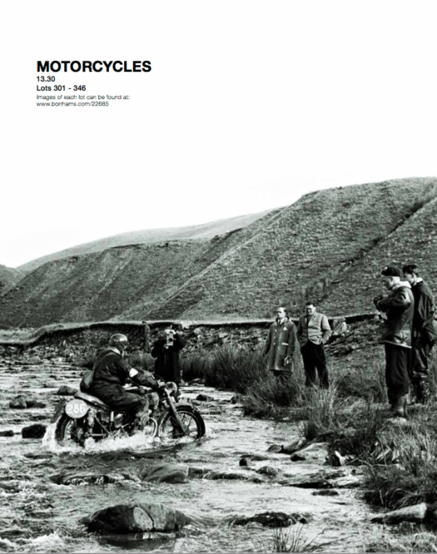 Image - catalog page featuring action shot of Hugh Viney and his AJS 500 ISDT 1953